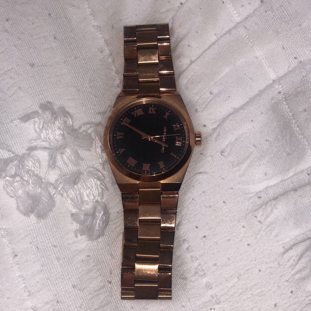 ROSE GOLD BLACK MICHAEL KORS WATCH USED AUTHENTIC YOUR OBO - Picture 1 of 14